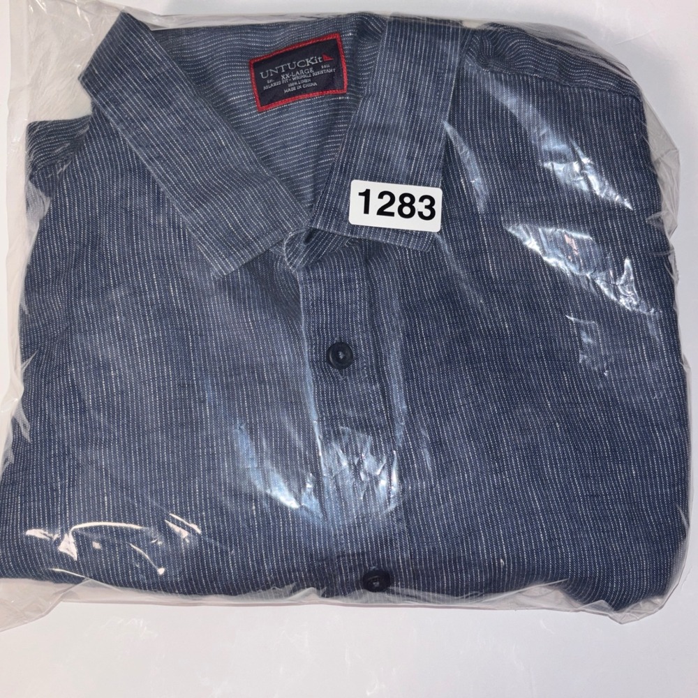 UNTUCKit Linen Shirt Mens XXL Blue Canon Striped Short Sleeve Relaxed Fit - Picture 14 of 14